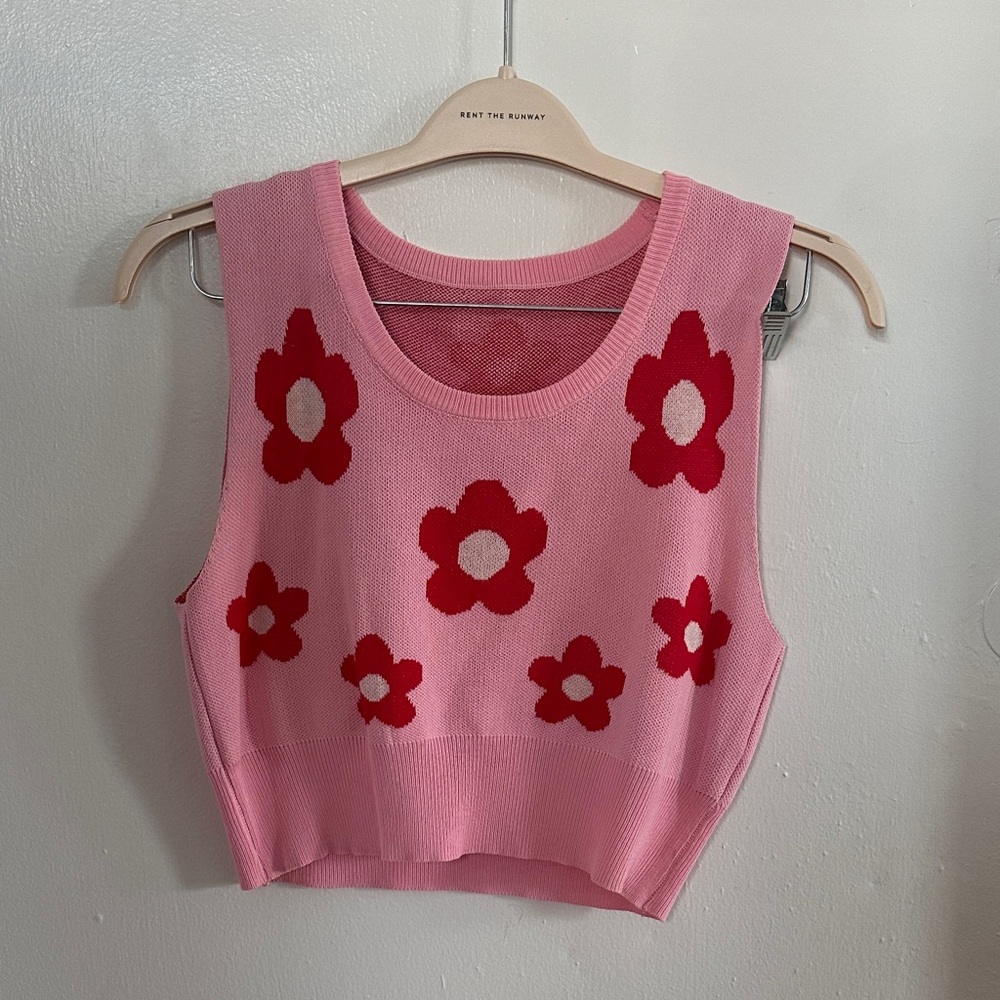 Pink Floral Knit Tank Top